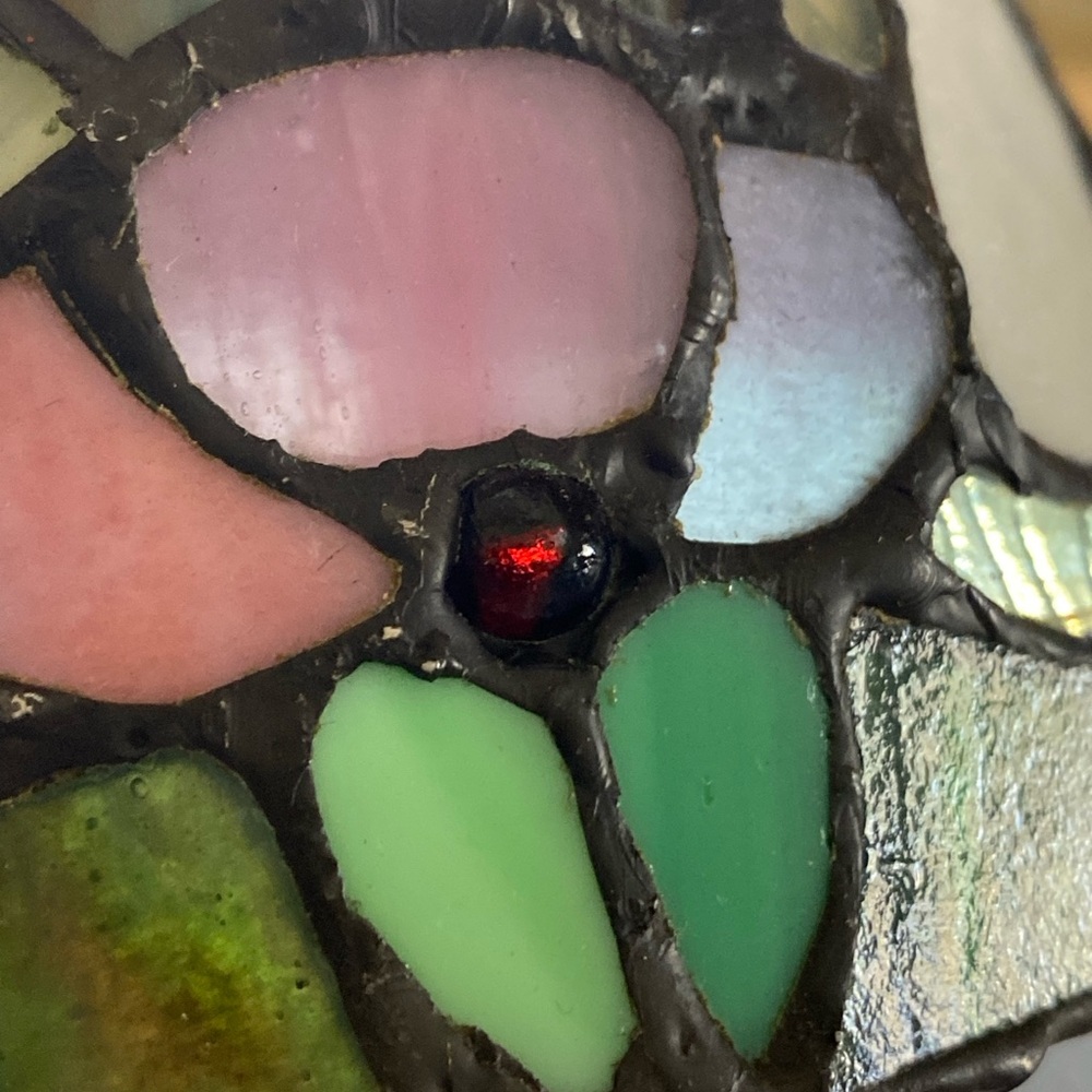 Handcrafted Stained Glass Table Lamp in Green & Pink - Picture 11 of 15